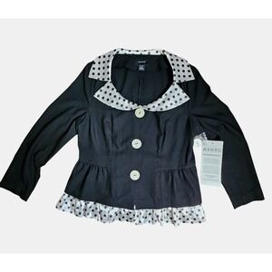 Ashro Long Sleeve Peplum Blouse Top Polka Dot Trim Womens 14 Polyester Blend NWT